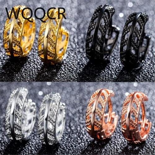 Popular Rose Gold Silver Black Gold Gold Openwork Leaf Design Womens and Girls Push Back Stud Earrings - Silver Jewelry