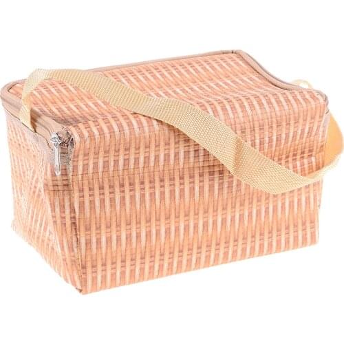 1PCS Portable Imitation Rattan Lunch Bag Picnic Container Storage Bag Pouch Waterproof Insulated Thermal Cooler Lunch Box