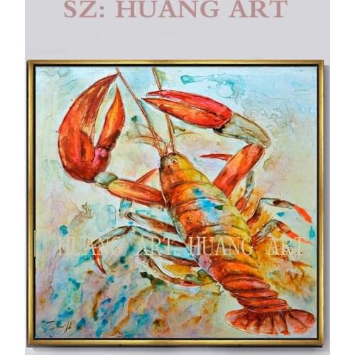 Professional Artist Hand-painted High Quality Modern Wall Art Textured Small Animal Shrimp Oil Painting for Kitchen Decoration