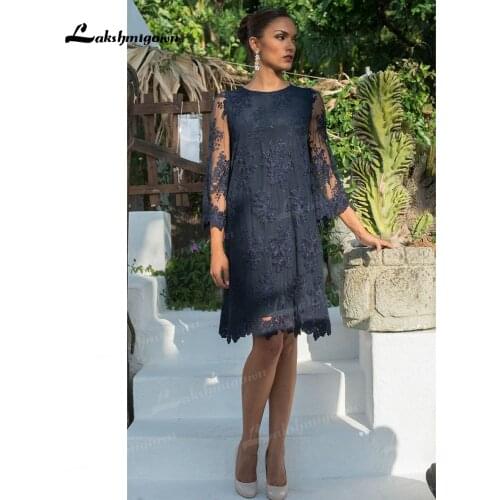 Real Photos Black Lace Short Mother of the Bride Dress See Through Back Full Sleeves Formal Womens Party Gowns Vestido de Festa