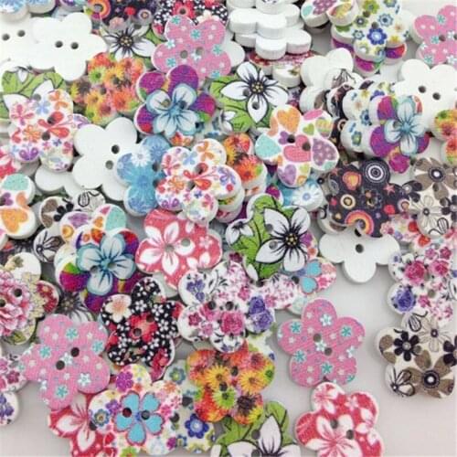 50/100Pcs White Print Flowers Wood Buttons Clothing Sewing Tool 17mm WB06