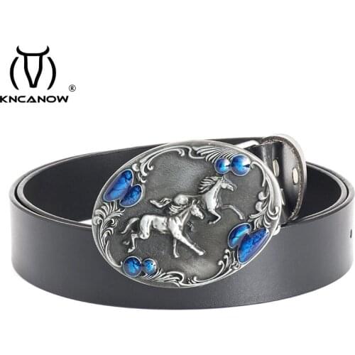 Hot Sell Designer Horse Pattern Animal Buckle Belt Male Genuine Leather Strap Men Luxury Punk Rock Style Accessories Best Gift