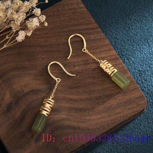 Green Jade Earrings Fashion Zircon Women Crystal Chalcedony Jewelry Natural Gemstone 925 Silver Amulet Gifts Charm