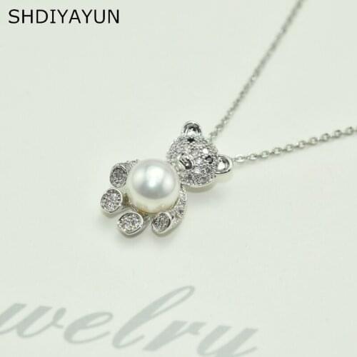 SHDIYAYUN 2020 Trendy 925 Sterling Silver Charm Necklace Pearl Jewelry Natural Freshwater Pearls Bear Pendants For Women Gift
