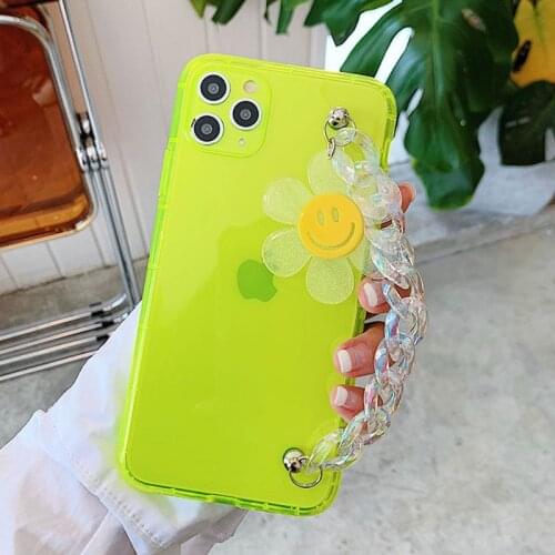 DIY Crystal bracelet florescent light Phone case For iPhone 11 Pro MAX 8 7 Plus XSMAX XR SE 2020 Soft TPU flower Chain Coque