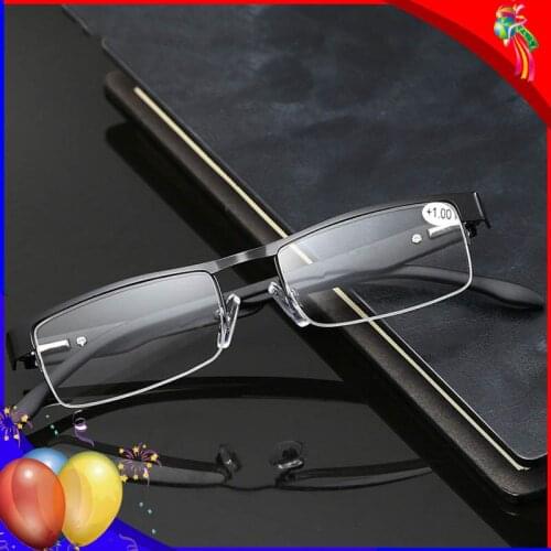 Semi-rimless Reading Glass Classic Durable Rectangular Clear Lenses Presbyopic Eyeglasses For Male Female +100+150+200+250~+400