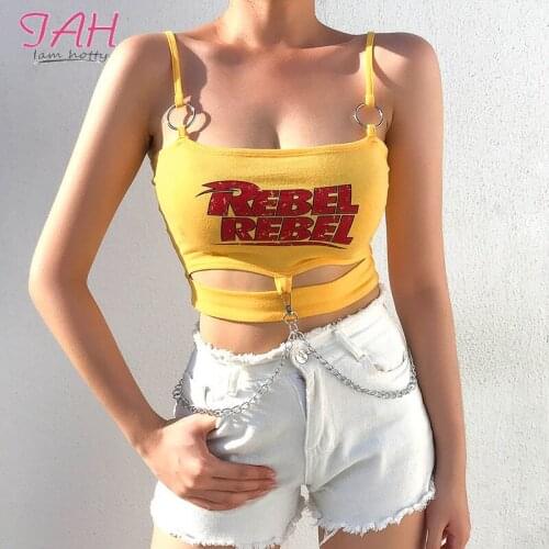 IAMHOTTY Casual Chains Spaghetti Strap Tops Tees Backless Sleeveless Sexy Crop Top Summer Harajuku Cut Out Croptop Camisole 2020