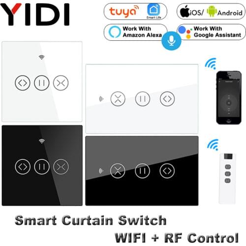 WiFi Smart Wall Touch Curtain Switch RF433 Wireless Remote Control Roller Blind Shutter Curtain Motor Switch Tuya Alexa Google