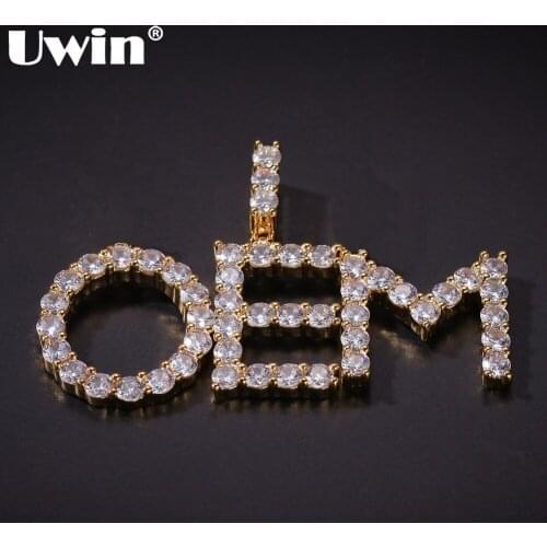 UWIN Small Size Tennis Initial Letters Pendant A- Z Custom Letters Name Iced Cubic Zirconia Fashion Hiphop Necklaces For Men