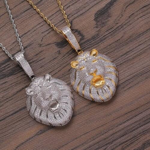 Hip Hop Claw Setting AAA+ CZ Stone Bling Ice Out Gold Male Lion Pendants Necklace for Men Rapper Jewelry Drop Shipping