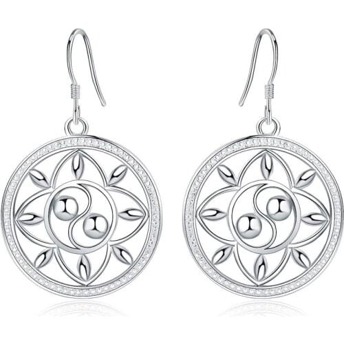 Wholesale 925 sterling silver fashion exquisite pattern couple retro round earrings earrings ladies jewelry wedding party gifts