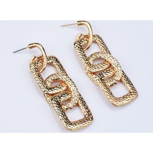 2021 New Metal Feel Square Link Geometric Punk ZA Earrings Women Vintage Gold Silver Color Long Drop Earring Jewelry Femme Gift