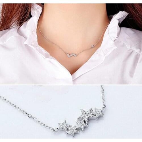 Hot Sale New Arrival 925 Sterling Silver Jewelry Temperament Aesthetic Small Stars Zircon Pendant Necklaces Anti-allergic N054