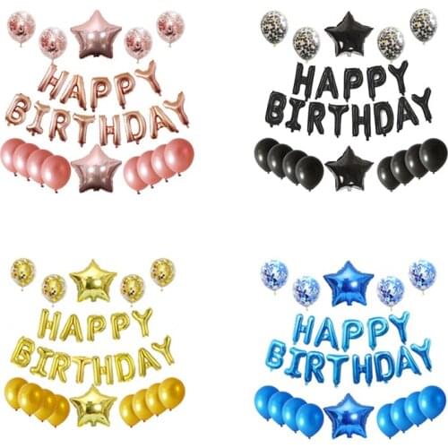 1set Rose Gold Happpy Birthday Letters Mix Confetti Latex Balloons For Baby Adult Birthday Party Decoration Baby Shower Supplies