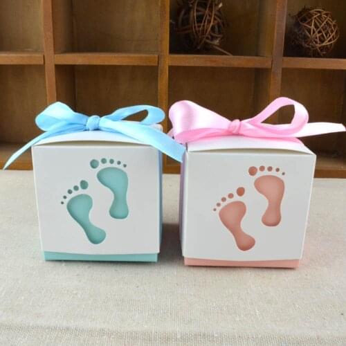 10pcs Baby Shower Favor Gift box Foot Footprints Candy box with ribbon for Birthday Candy Bar Guests Favors boxes Souvenirs