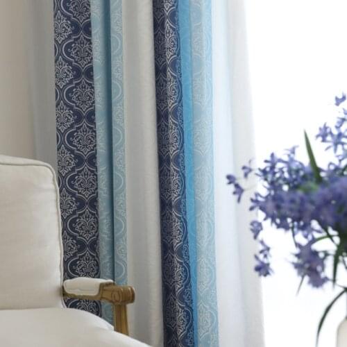 2021 new Modern Simple European Classic Pattern Jacquard Suede Plain Striped Mediterranean Blue Curtains for Living Room Bedroom