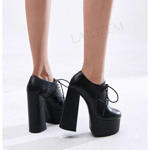 BERZIMER Real Leather Women Ankle Boots Block High Heels Boots Lace Up Dress Height Increase Shoes Woman Botas Mujer Size 40 41