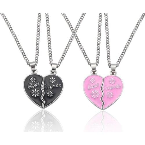 BFF Best Friends Necklace Women Enamel Colorful Love Heart Flower Pendants Necklaces Friendship Jewelry Christmas Gifts Collares