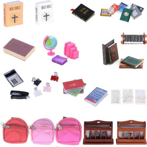Notebook Books Newspaper Bookshelf Backpack Caculator Clamp Model Doll House Kid Toys Dollhouse Miniature Learning Accessories