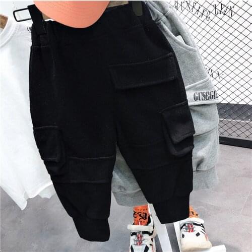 Toddler Boys Casual Pants Autumn Spring Kdis Fashion Solid Pocket Cargo Pants For Boy 2-8 Y Child New Arrival Trouser Baby Pants