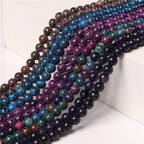 Dark Color Cracked Dragon Veins Agat 6/8/10mm Loose Spacer Beads For Jewelry Making DIY Necklace Bracelet Ear Studs Accessories