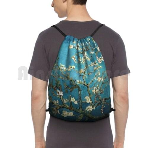 Blossoming Almond Tree , Vincent Van Gogh. Backpack Drawstring Bags Gym Bag Waterproof Blossoming Almond Tree Vincent Van