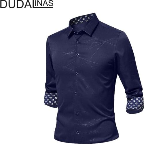 Dudalinas Male Shirt 2020 Fashion Brand-Clothing Mens Shirts Casual Slim Fit Geometric Long Sleeve Shirts For Men Casual Shirt