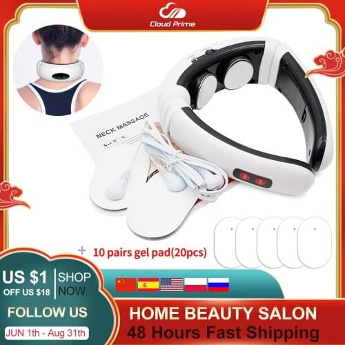 Electric Neck Massager Pulse Back 6 Modes Power Control Far Infrared Heating Pain Relief Cervical Physiotherapy Rechargeable