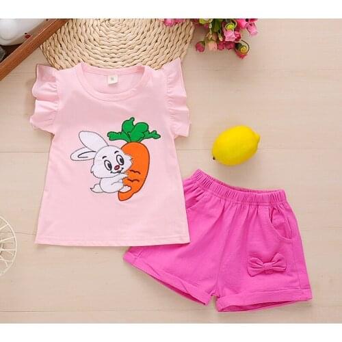 Girls summer clothing sets children jogging suit kids fashion cartoon cotton t-shirt+shorts 2pcs outfits for baby girl raskcuits