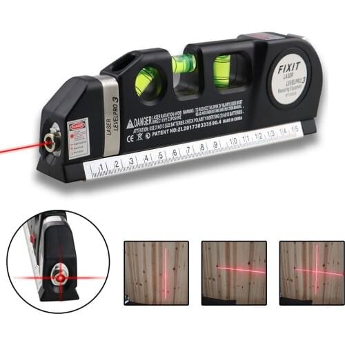 Red Laser Level Horizon Vertical Measure 8FT Aligner Standard and Metric Rulers Spirit Measure Tape Level Laser Leveler Bubbles