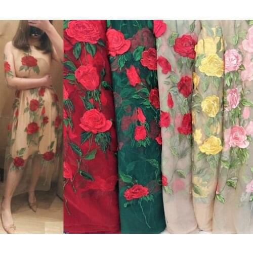 4 Colors 3D Big Flower Embroidered Gauze Tulle Lace Fabric For Couture Dress Prom Dress For Wedding Dress Veil Costume Supplies