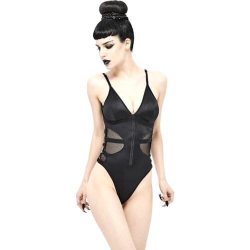 Summer Sexy Sling Womens Bra Black See-through Swimsuit Stitching Straps Punk One-Piece Womens Slim Swimsuit
