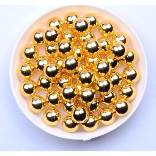 Metallic Gold Round Beads 4mm 5mm 6mm 8mm 10mm No Hole Imitation Resin Pearls DIY Crafts Decoration