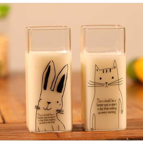 Cute glass Creative home milk cup Print student square cup heat breakfast sippy cup LB831164