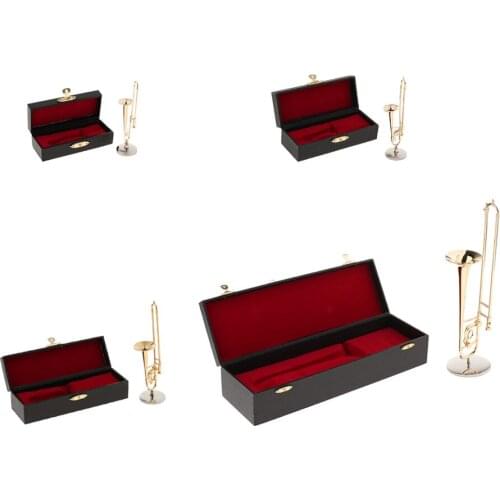 Mini Musical Instrument Model Miniature Trombone with Box Stringed Instruments for 1/4 1/6 1/8 1/12 Dollhouse Accessories
