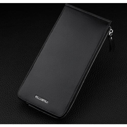 WilliamPOLO Mens Wallet Long Credit Card Holder Clutch Genuine Leather Multi Card Case Purse Snap Fastener with Zipper Pocket