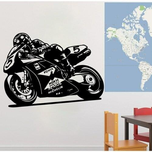 European-Style Motorbiker Wall Stickers Motorcycle Racing Driver Wall Decal Cool Vinyl Decals for Kids Room Decoration C016