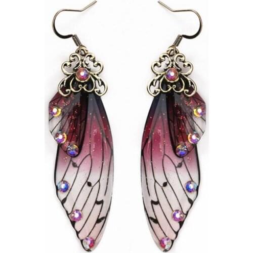 New Handmade Fairy Simulation Wing Earrings Insect Butterfly Wing Drop Earrings Foil Rhinestone Earrings Romantic Bridal Jewelry