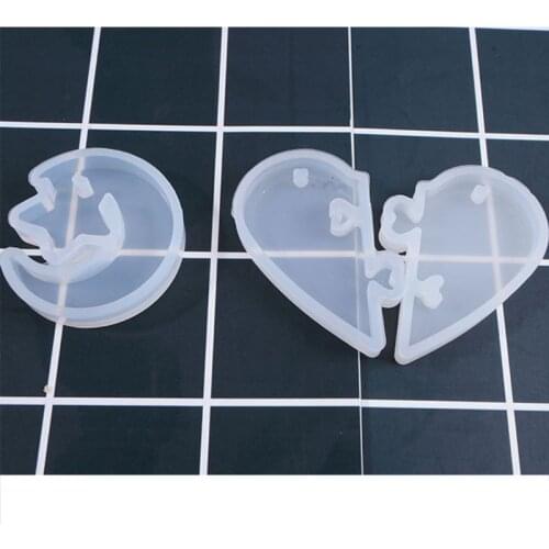 Couple Heart-shaped Puzzle Mould DIY Crystal Epoxy Molds Stars Moon Pendant Mold E56C
