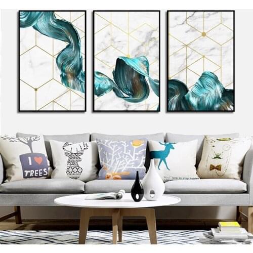 Nordic Style Poster luxurious Marble Green Ribbon Canvas Painting Art Print Poster Wall Picture For Home Decor Painting No Frame