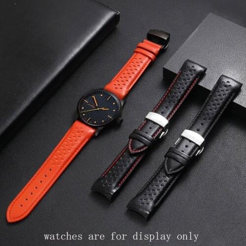 Genuine Leather Wristband 22mm Arc Interface Watchband Suitable For Mido M025407A M005 Black Orange Strap Butterfly Buckle