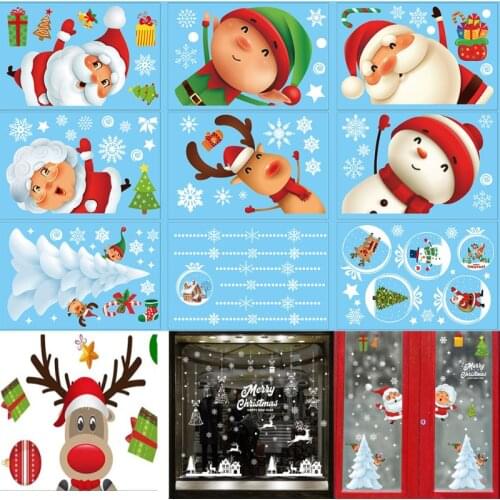 Christmas Wall Sticker Santa Claus Elk Snowman Snow Waterproof Party New Year Home Decorations Glasses Windows Door Wall Sticker