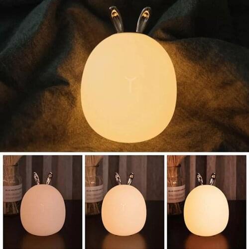 Lovely Deer Rabbit LED Silicone Lamp USB Charge Touch Sensor Children Kids Baby Bedroom Bedside Lamp Decor Christmas Night Light