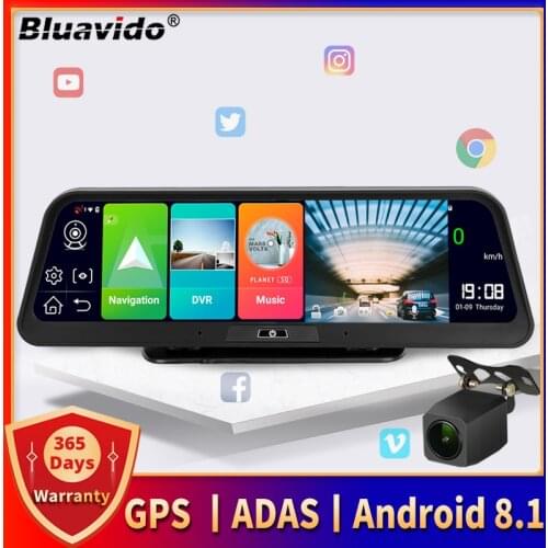 Bluavido 10" IPS 4G Android Smart Car DVR Camera GPS Navigation ADAS FHD 1080P Auto Video Recorder WiFi Live Remote Monitoring