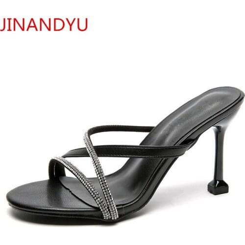 Size 43 Stiletto Heels Summer Sliders Shoes Women High Heels Slippers Fashion Sexy Crystal Sandals Women Shoes High Heel Slipper