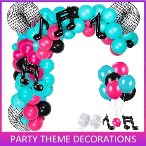 Musical Theme Balloon Garland Arch Kit Party Decorations,Pink Black Tiffany and Music Foil Balloons for Girls Ladies Birthday