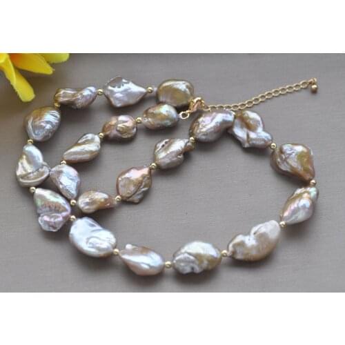 Z11003 19" 20mm Peacock-Lavender Baroque Keshi Reborn Pearl Necklace
