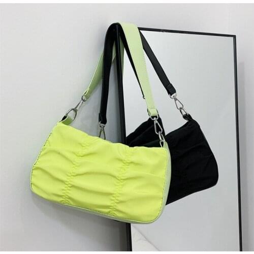 Women Bag 2021 Spring New Nylon Baguette Casual Solid Zipper Soft Shoulder Bag Chest Bag Purse Handbag Simple Lady Bag