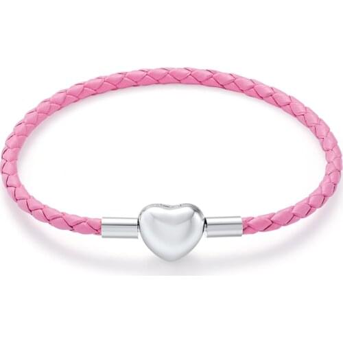 La Menars New 17-21cm Braided Leather Bracelet With Silver 925 Love Heart Charm Unisex Fashion Jewelry Gift