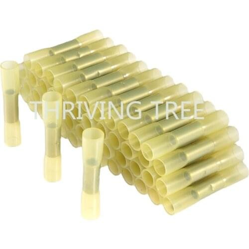 20/30/50Pcs Heat Shrink Butt Wire Connectors AWG 12-10 4-6mm2 Yellow Waterproof Insulated Automobile Wire Cable Terminals